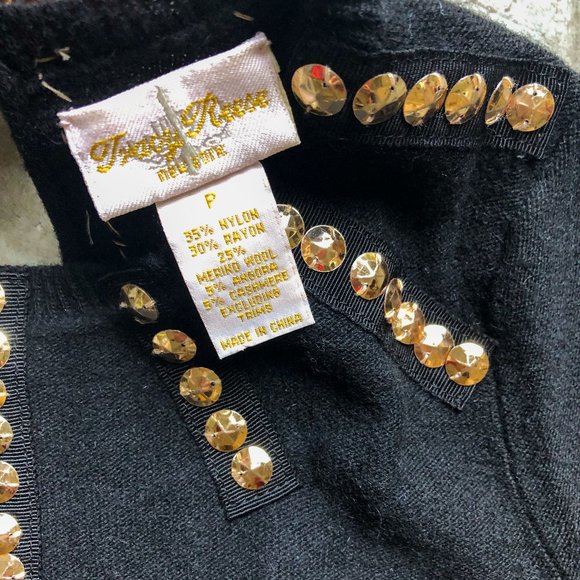 MINT vintage Tracy Reese black knitted short sleeve top with gold trim Sz P - Picture 4 of 7